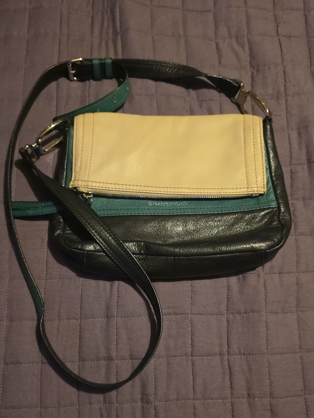 B.Makowsky Colorblock Leather Crossbody Bag in Black, Teal & Cream